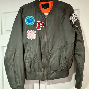 Iris Olive Green‎ Bomber Jacket with Orange Lining